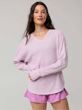 NWT- Aerie Offline Waffle Notch Neck Long Sleeve T-Shirt - Size XS- Orchid
